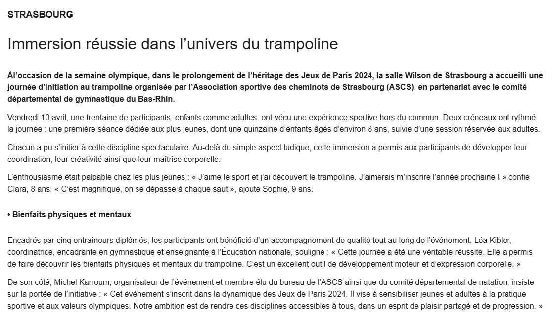 Article de journal paru dans les DNA concernant la séance découverte du trampoline Trampo By Night